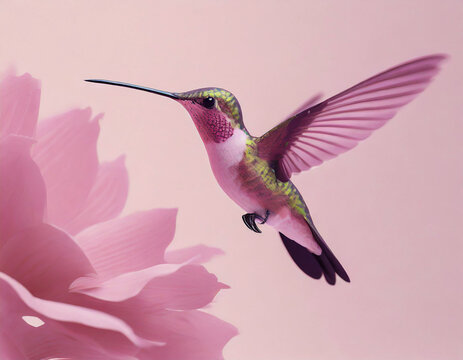 Lindo Beija-Flor em Fundo Rosa Pastel