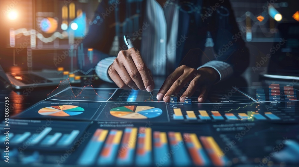 Poster Analyzing business concept statistics. Financial planning. Data analysis. Management strategy.