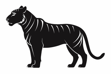 silhouette of tiger laying in profile on white Background vector art illustration