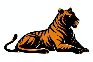 silhouette of tiger laying in profile on white Background vector art illustration