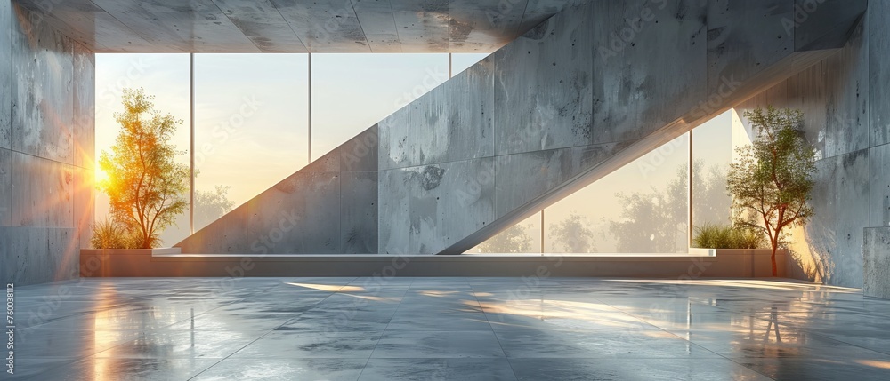 Leinwandbilder rendering of modern architecture with concrete walls and floors.