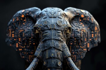 Ai elephant head. Futuristic animal nature. Generate Ai - obrazy, fototapety, plakaty