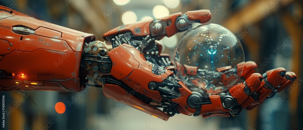 Aufkleber This robot is controlling an electronic brain with the help of artificial intelligence. The cyborg face is being opened for the installation of a machine that can process cybernetic artificial