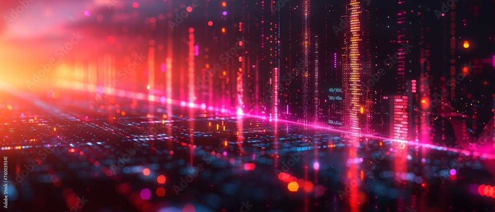 Aufkleber technology abstract background. geometric shapes in digital space. future fintech concept with neon 