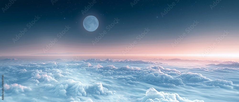 Poster Moonlight over clouds in a starry sky