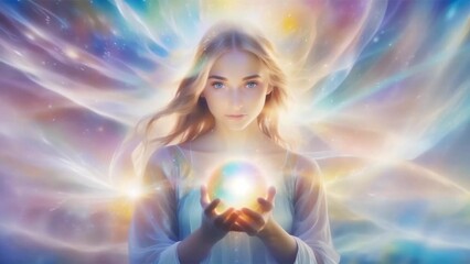young woman holding a magic sphere