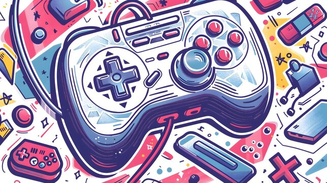 Abstract gaming console doodle artwork. Suitable for gaming day theme.