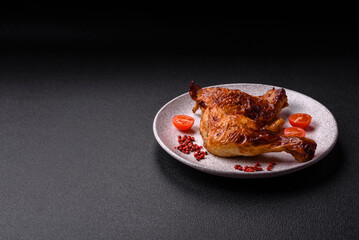 Delicious grilled chicken leg or quarter with salt and spices