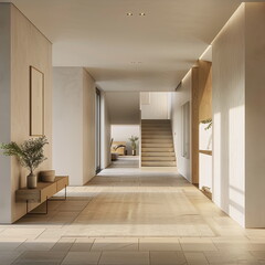 Modern and light house hall with empty walls