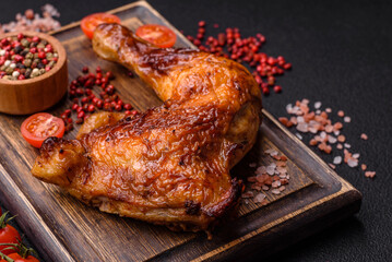 Delicious grilled chicken leg or quarter with salt and spices