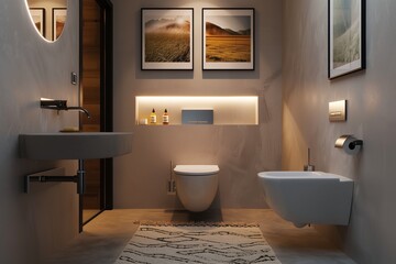 Fototapeta na wymiar A minimalist bathroom that embodies the principles of Earth Day through its décor and functionality.