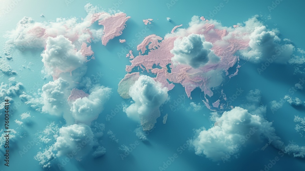 Poster Clouds with world map shapes