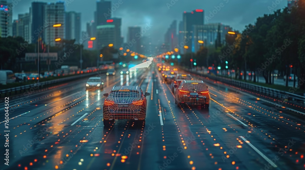 Aufkleber A smart city commute transportation network system concept using an intelligent automatic sensing system and a radar signal system.