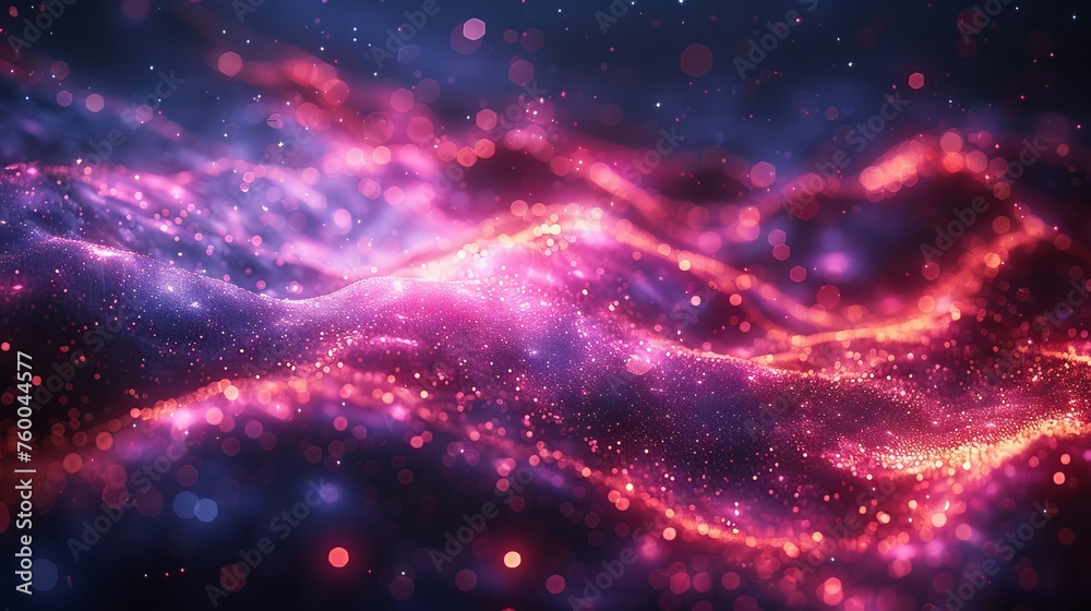 Poster particles on a galaxy background with a glowing effect