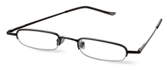 Black eye glasses with flattened oval-shaped lenses isolated