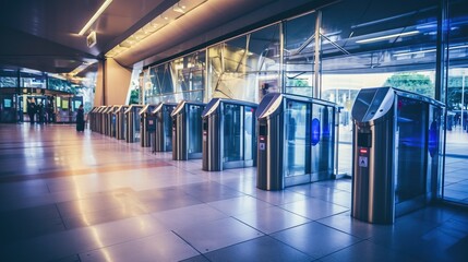 Commuters automatic entry gate at Mass Rapid Transit (MRT) station. Public mass transportation concept.


 - obrazy, fototapety, plakaty