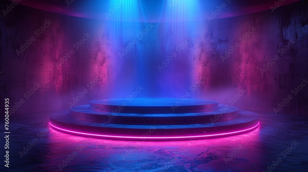 Leinwandbilder a stage podium with light in a digital futuristic style with blue background. concept of a technolog