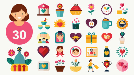 set-of-30-mothers-day-icons-set-white-background Vector illustration 