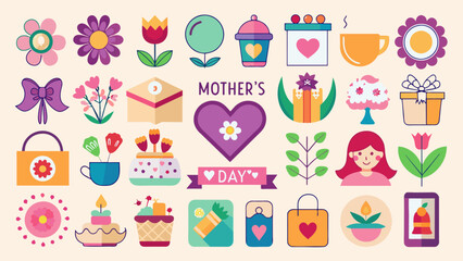 set-of-30-mothers-day-icons-set-white-background Vector illustration 