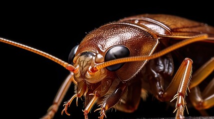 head of a cockroach, sideview, with black background.


