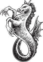 heraldic monster vintage hand drawing engraving style