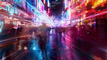 Abstract illustration portraying energy of a night life. Visualized fast moving night life.