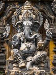 Fototapeta na wymiar Majestic Statue of Ganesha, Revered Deity of the Hindu Pantheon