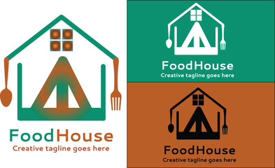 food house logo, restaurant logo, bistro logo, canteen logo, café logo, vector logo template, company logo template, aesthetic food house logo, green food house logo