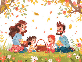  A family gathers around a picnic basket in a sun-dappled clearing laughter echoing through the crisp spring air. 