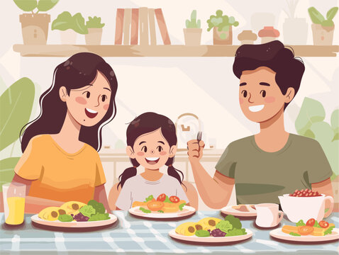  A family enjoys a healthy meal together fostering open communication and creating a supportive environment for mental health. 