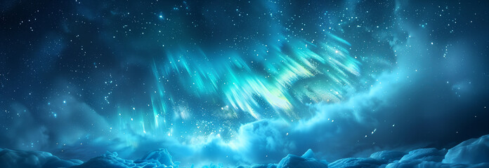 Fototapeta na wymiar Aurora in the night sky in the land of ice.