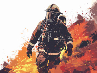  A firefighter battles a blaze their gear heavy and the heat intense but their dedication unwavering in protecting lives and property.  - obrazy, fototapety, plakaty