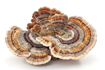 many-colored polypore mushroom, Coriolus versicolor fungus isolated on white