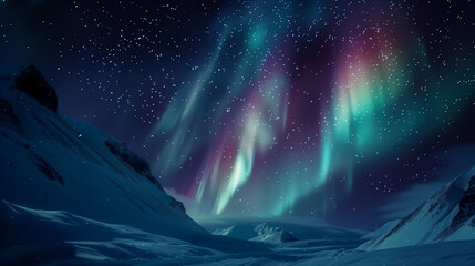 Aurora in the night sky in the land of ice. - obrazy, fototapety, plakaty