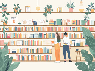  A multilingual bookstore features staff and books representing various languages and cultures fostering a love of diverse storytelling. 