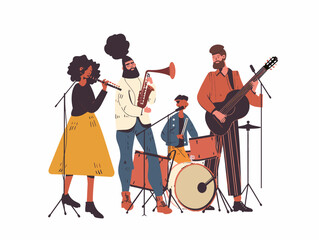 Fototapeta premium A musical performance features artists from different musical backgrounds collaborating and blending their styles to create a unique and harmonious sound. 