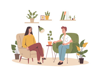  A person sits comfortably with a therapist discussing their feelings and working through challenges in a safe and supportive environment. 