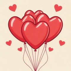 Glossy Red Heart Balloons on Cream Canvas.