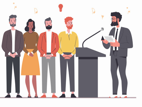  A sign language interpreter stands alongside a speaker ensuring everyone in the audience can access the information being presented. 