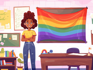  A teacher displays a rainbow flag in their classroom creating a safe and inclusive space for all students. 