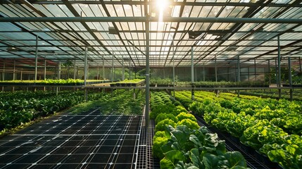 Vibrant Solar Panels and Green Crops in a Metropolitan Agricultural Concept