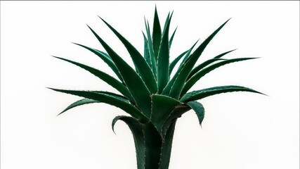  Small agave in the middle of a white background.