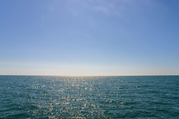 Blue-green beautiful sea under blue open sky, natural picture