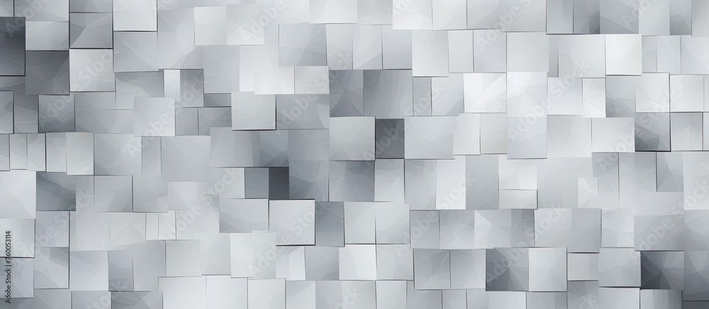 Poster a closeup of a grey brick wall with rectangular patterns made of composite material. the symmetry an