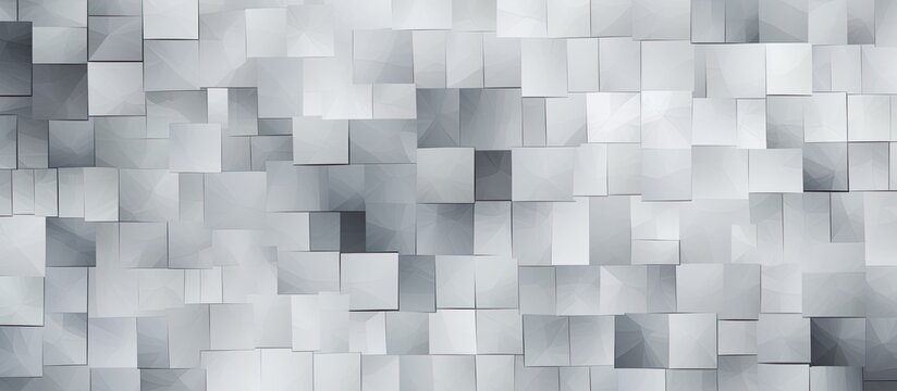 A closeup of a grey brick wall with rectangular patterns made of composite material. The symmetry and texture create a visually striking building facade