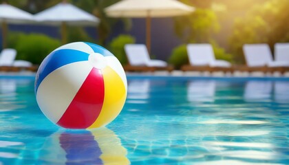 colorful beach ball floating on swimming pool