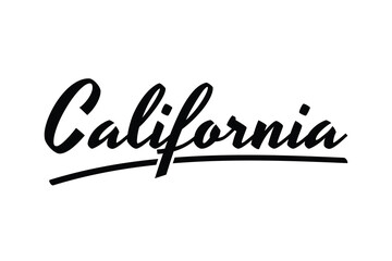 Vector illustration with calligraphic lettering California on white background. California text vector - obrazy, fototapety, plakaty