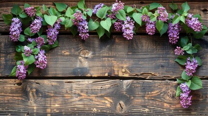  a bunch of purple flowers are growing on a wooden wall with green leaves and purple flowers are growing on the side of the wall.