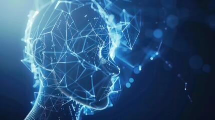 Realistic Artificial intelligence. Computer mind connections head. Human 3D head with circuit board inside. Engineering concept. Technology web background. Virtual concept