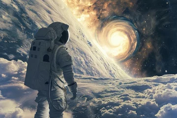 Papier Peint photo Helix Bridge Astronaut discover universe. Future star. Generate Ai
